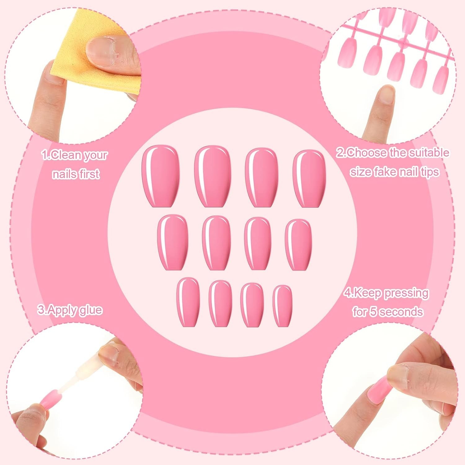 720 Pieces 30 Sets Medium Square False Nails Artificial Ballerina Glossy Pres…