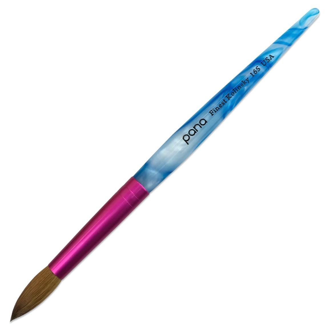 PANA Acrylic Nail Brush Kolinsky Hair Size 8 Blue Swirl Handle