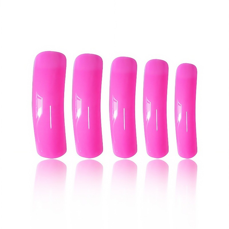 48pcs-Solid Neon Pink Glossy Extra Long Coffin Fake Nails, Press on Nail Set