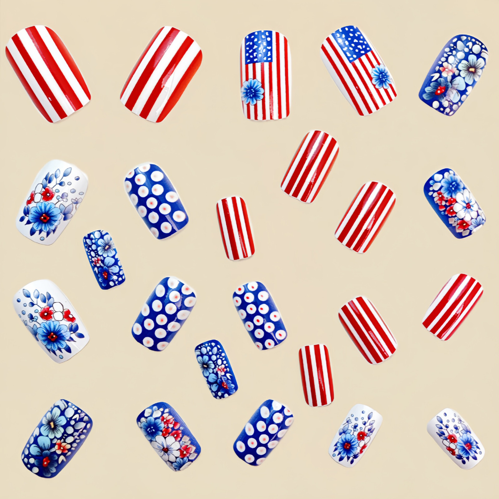4 set （24Pcs/set ）US Flag False Nail Art Full Cover Artificial Fake Nails