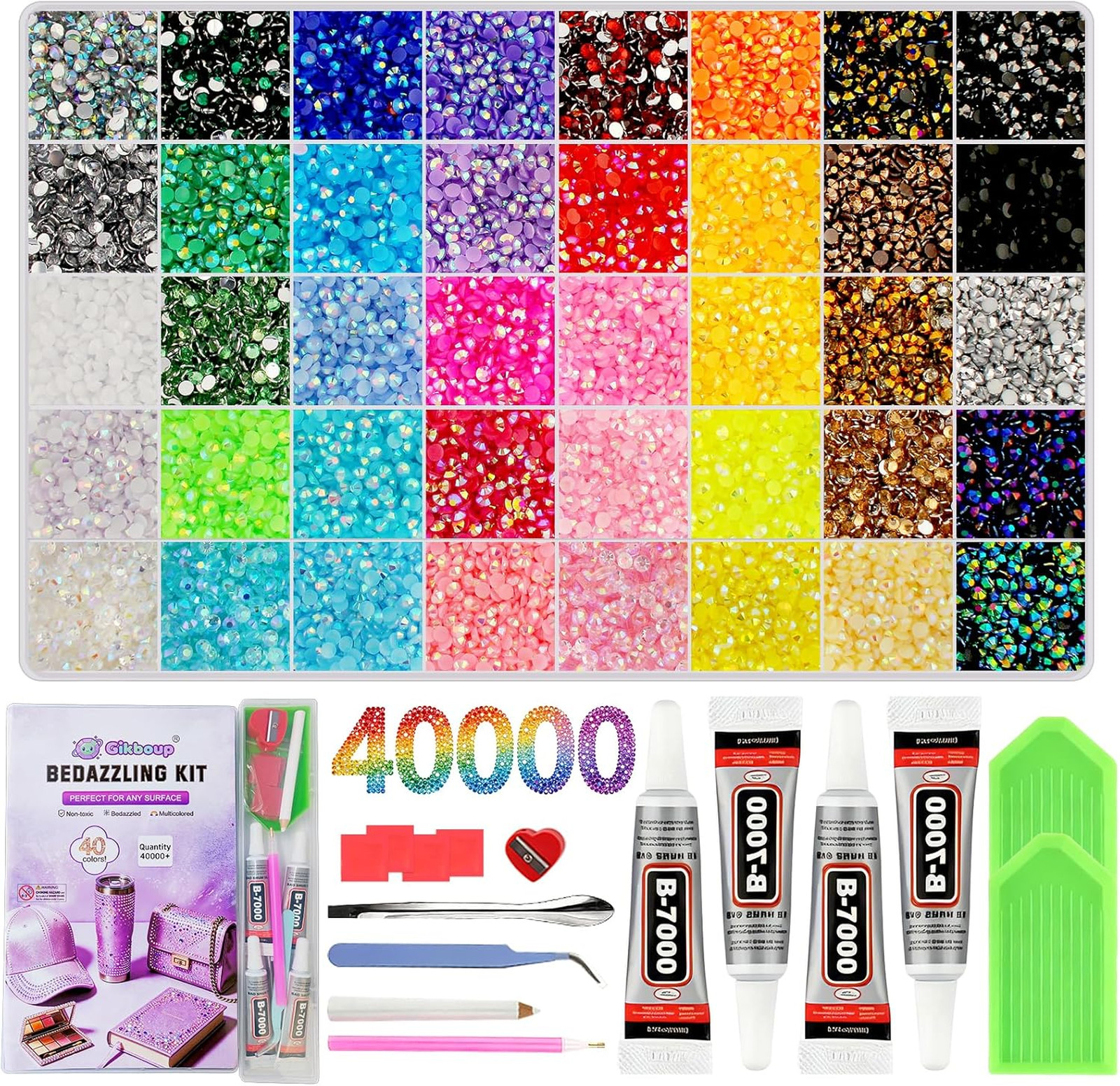 Rhinestones Bedazzling Kit 40 Colors Resin Flatback Gems 3mm with Glue and Tools