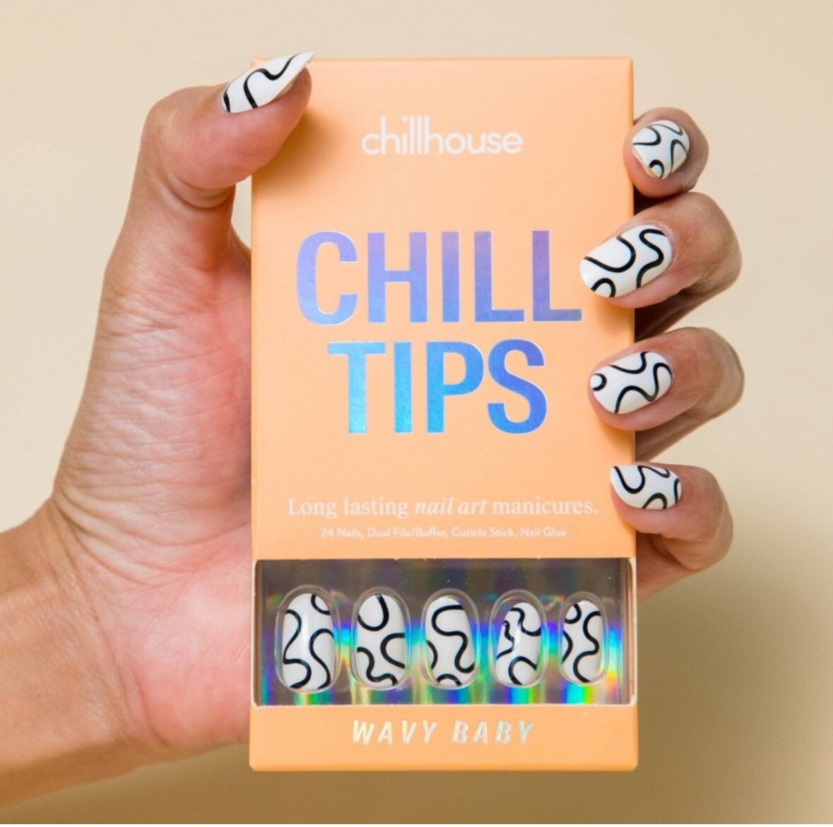 Chillhouse Chill Tips Nail Art Press Ons – Wavy Baby – 24 nails