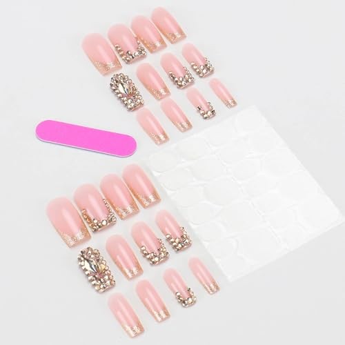 RUOKEXIN Medium Press on Nails Square Fake Nails Pink False Medium Style-Z5Z16