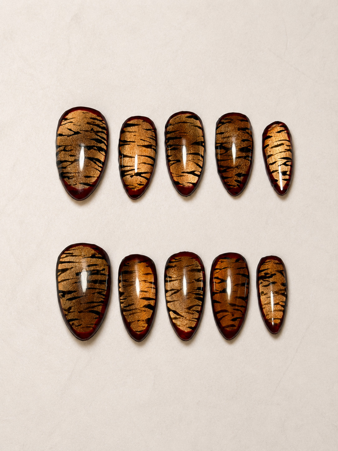 Tiger Print Press On Nails | Handmade Reusable Nails | Orange and Red Cateye