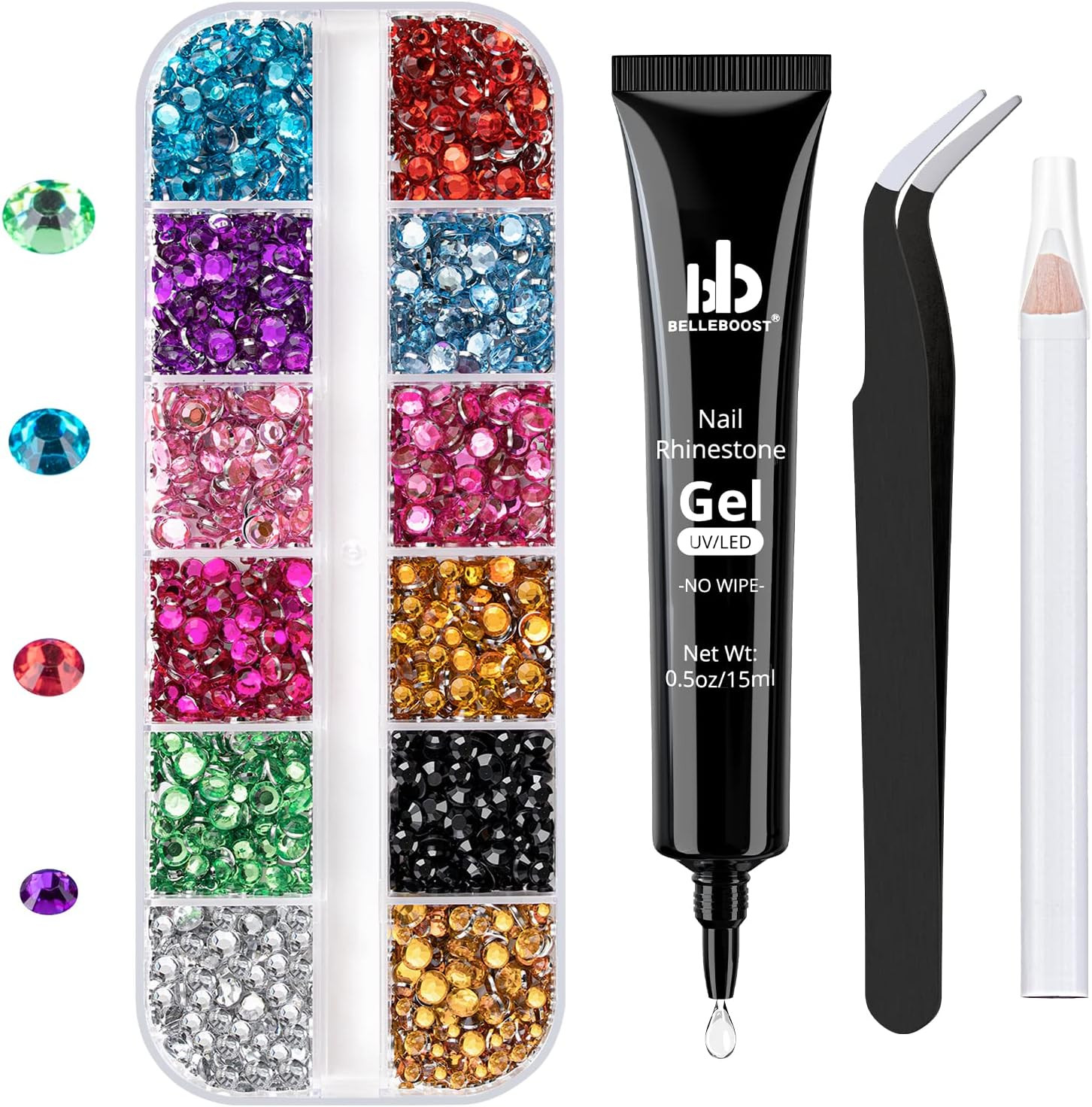 3100Pcs Champagne Gold Nail Rhinestones Kit, 1.5-3Mm Mini Nail Gems + Multi Shap