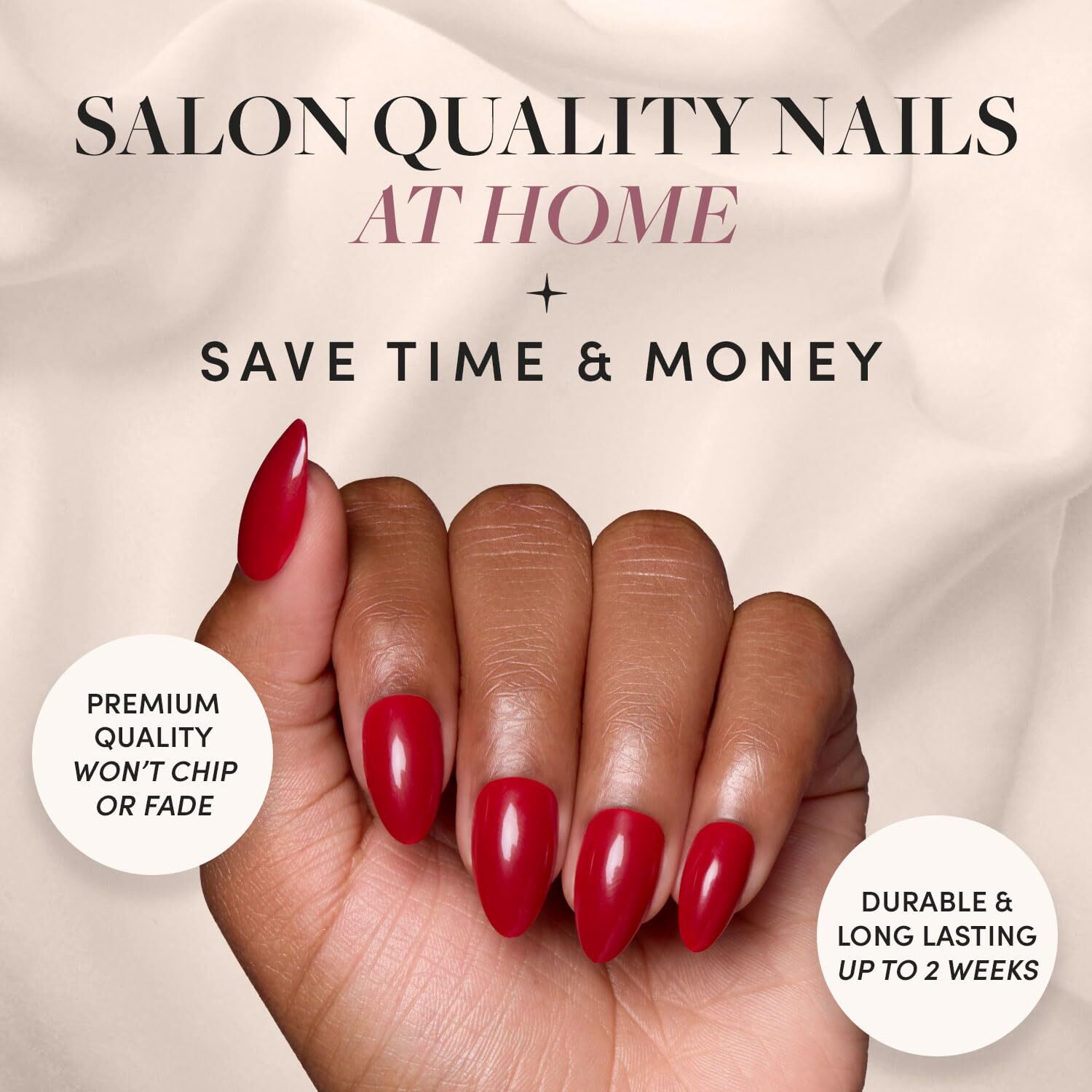 Press On Nails – Classic Red | Opaque Cool Tone Timeless Red Short Almond Fal…