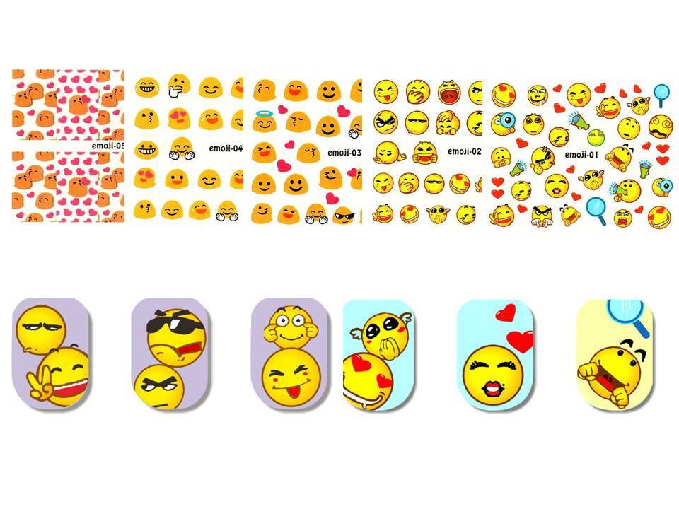 5 Sheet Set Emoji Expression Design DIY Water Transfer Nail Art Stickers Decals
