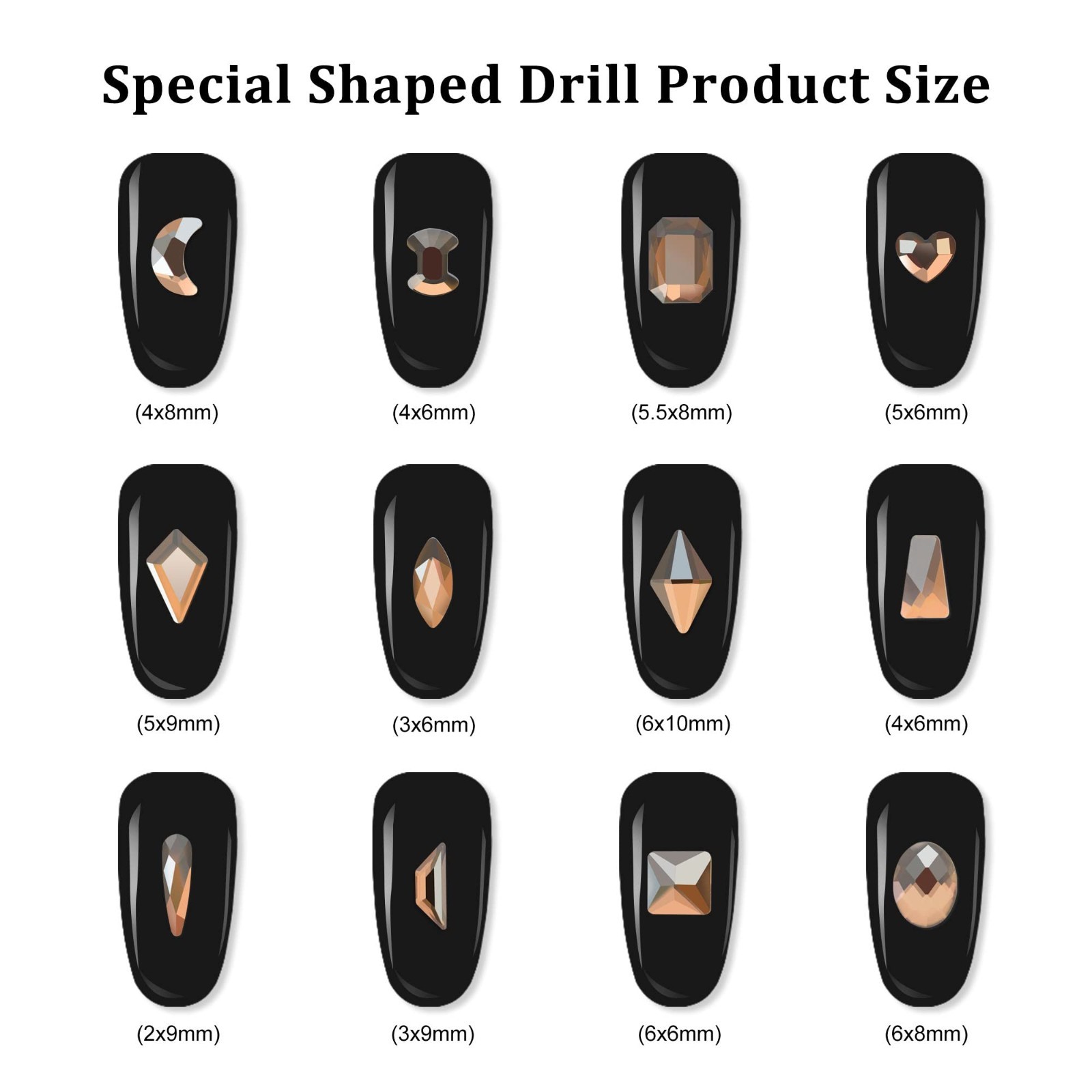 Champagne Gold Nail Rhinestones Set – Multi Shapes & Sizes, Flatback Charms, Twe