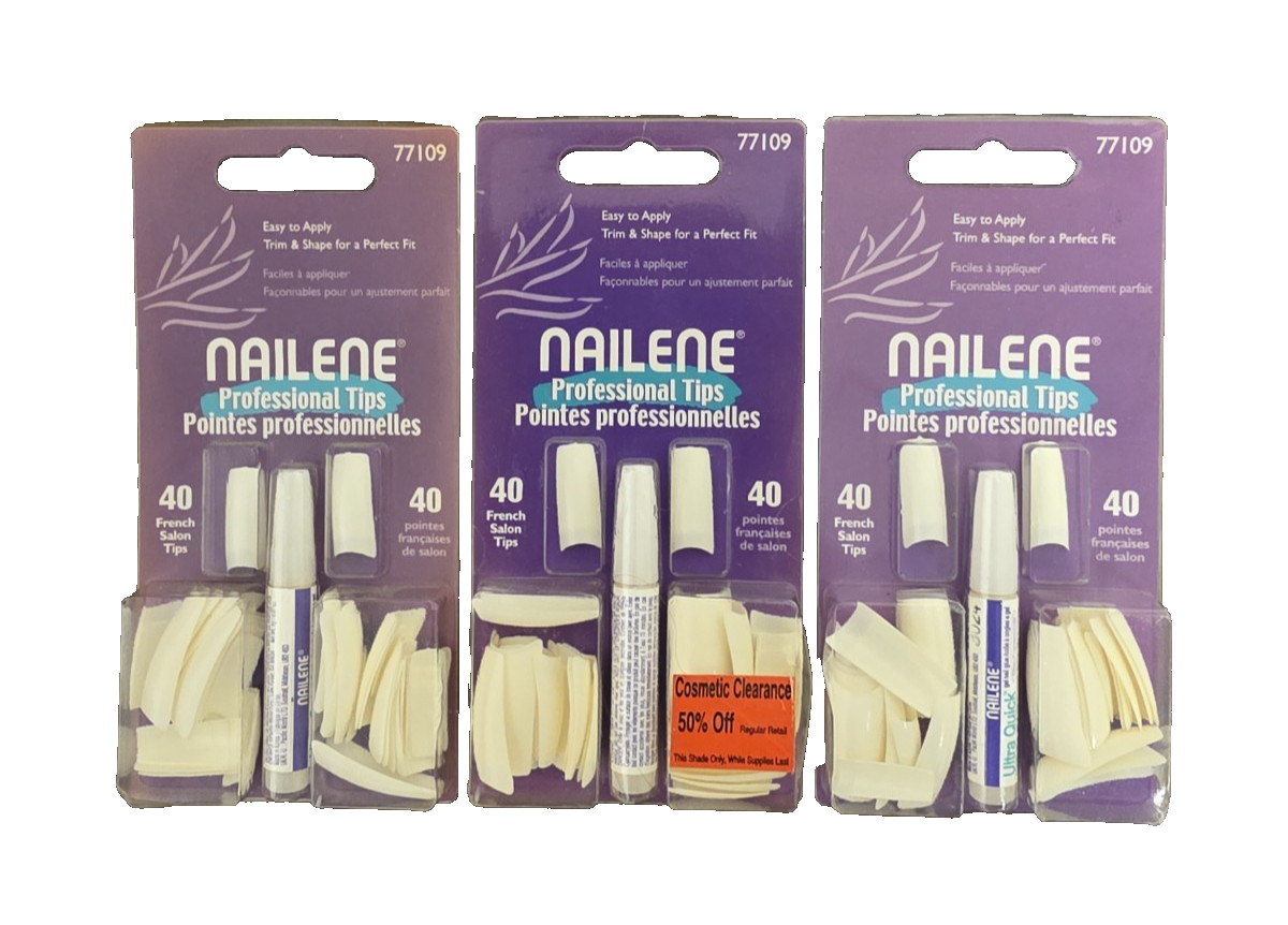 LOT of 3 NEW 40 Each NAILENE Professional French Salon Tips w/ Glue 77109