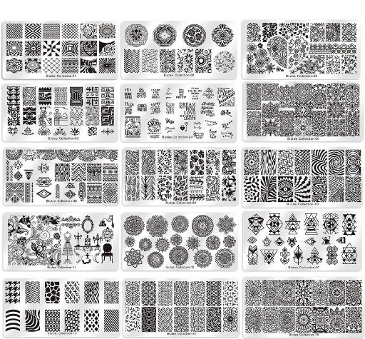 Biutee 19pcs Nail Stamp Plates set 15 plate 1Stamper 2Scraper 1storage bag Nails