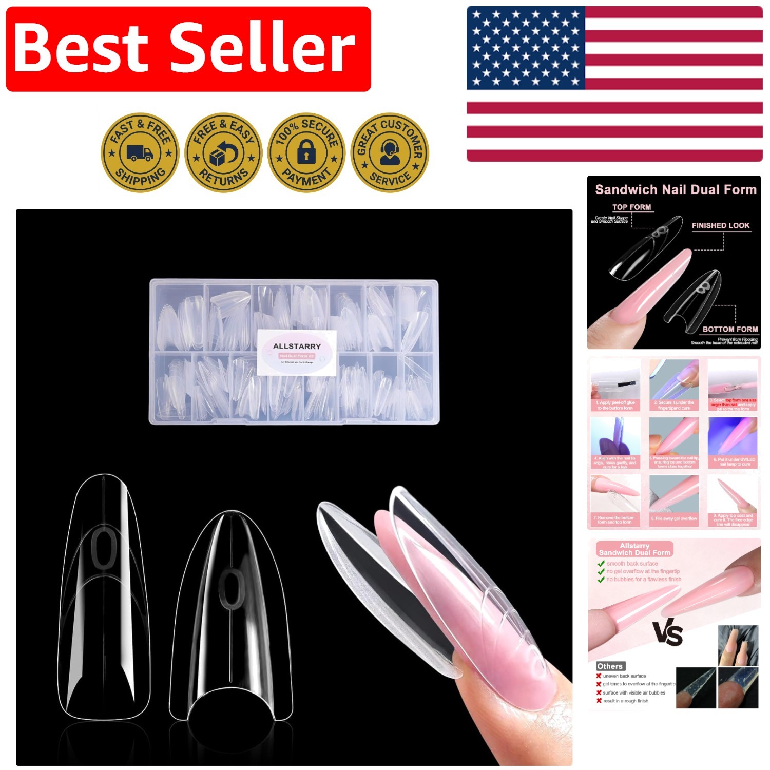 Almond Round Sandwich Dual Nail Extension Forms – 240pcs, Effortless Application