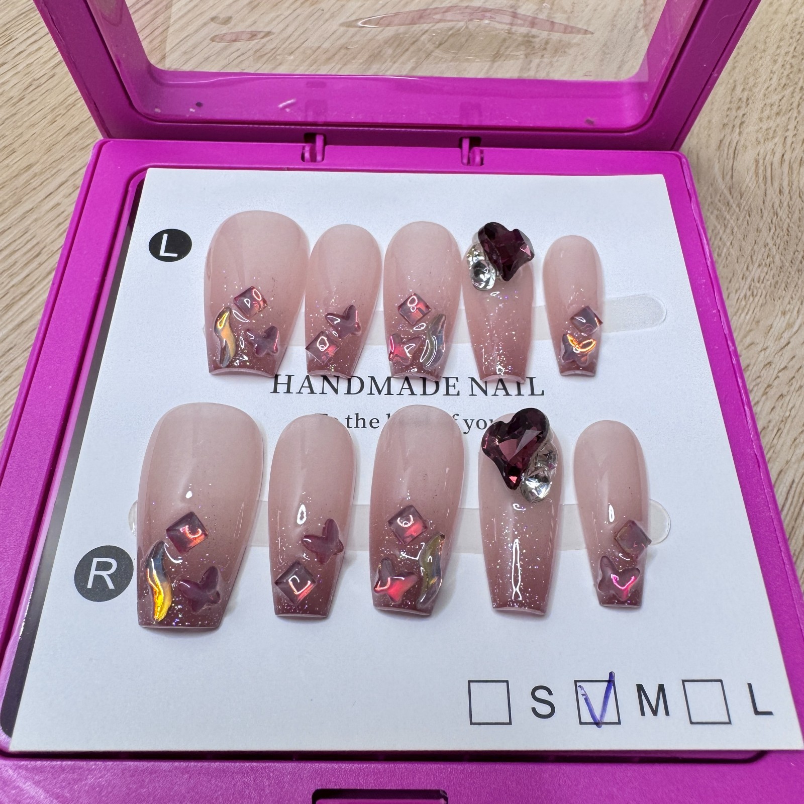 Handmade Hard Gel Press on Nail Art Kit Sz M Jewel Acrylic Resin Square Edge