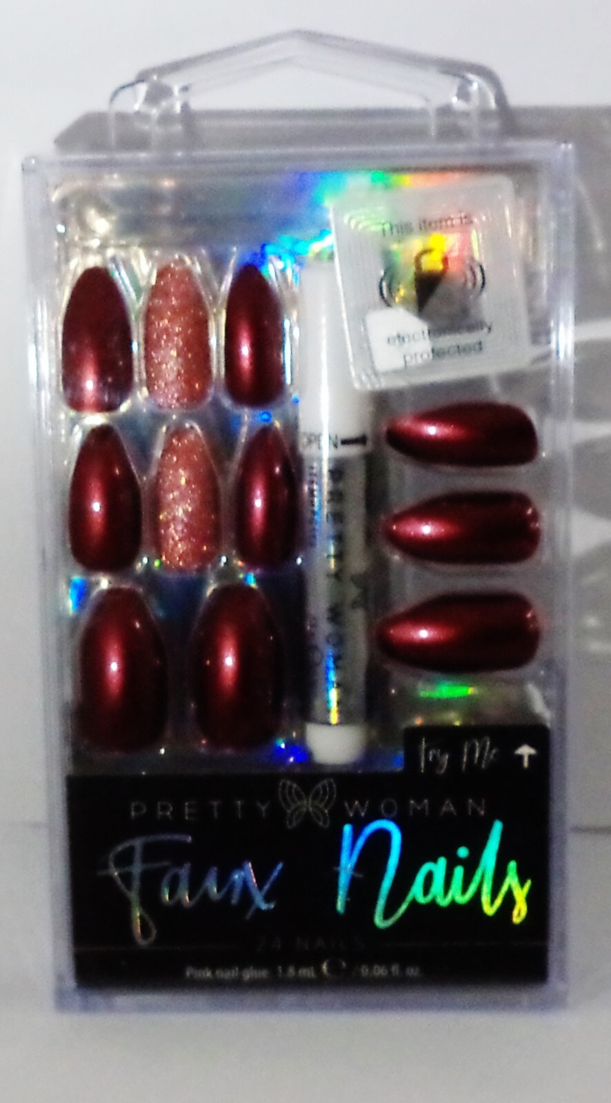 Pretty Woman FAUX Nails 24 Nail & Glue Fashionable 20 DARK PINK 4 SPARKLE PINK