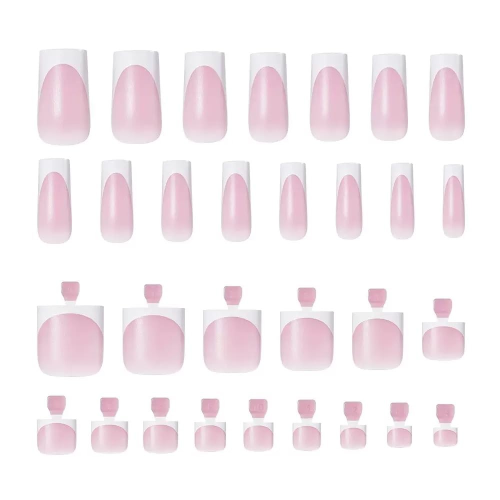 60Pcs White French Tip Press on Nails & Press on Toenails Set, Square Press o…