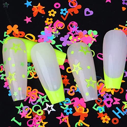 Fluorescent Glitter Nail Art Sequins, Holographic 3D Fluorescent Flakes