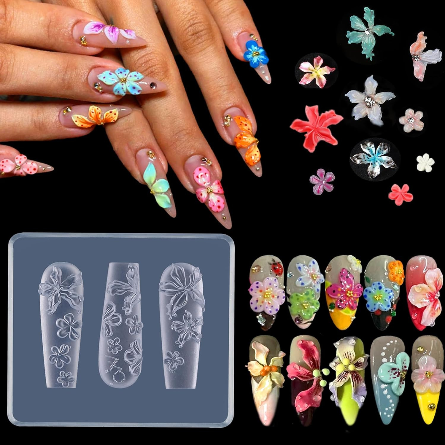 Silicone 3D Flower Nail Mold for Resin Art and Nail Charms Supplies