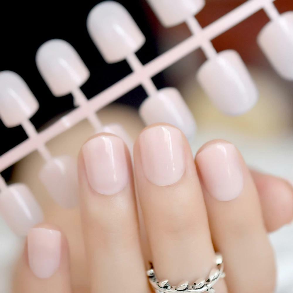 Light Pink Pale Press On Nails Short Square False Nails Acrylic Gel Shine 097