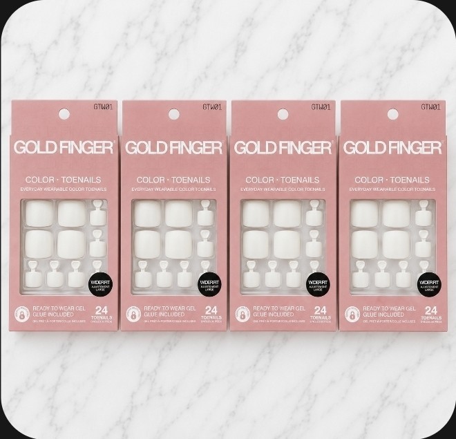 4 x Goldfinger GTW01 White Toenails With Gel Glue Wider Fit 24 ea Set NIB!