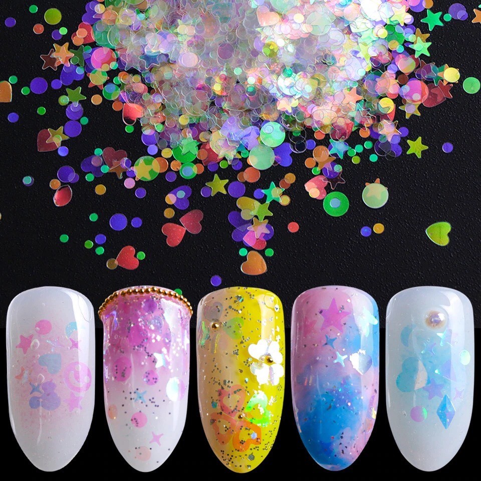 3D Transparent Mermaid NAIL GLITTER Pixel unicorn aurora effect powder AB DF-01