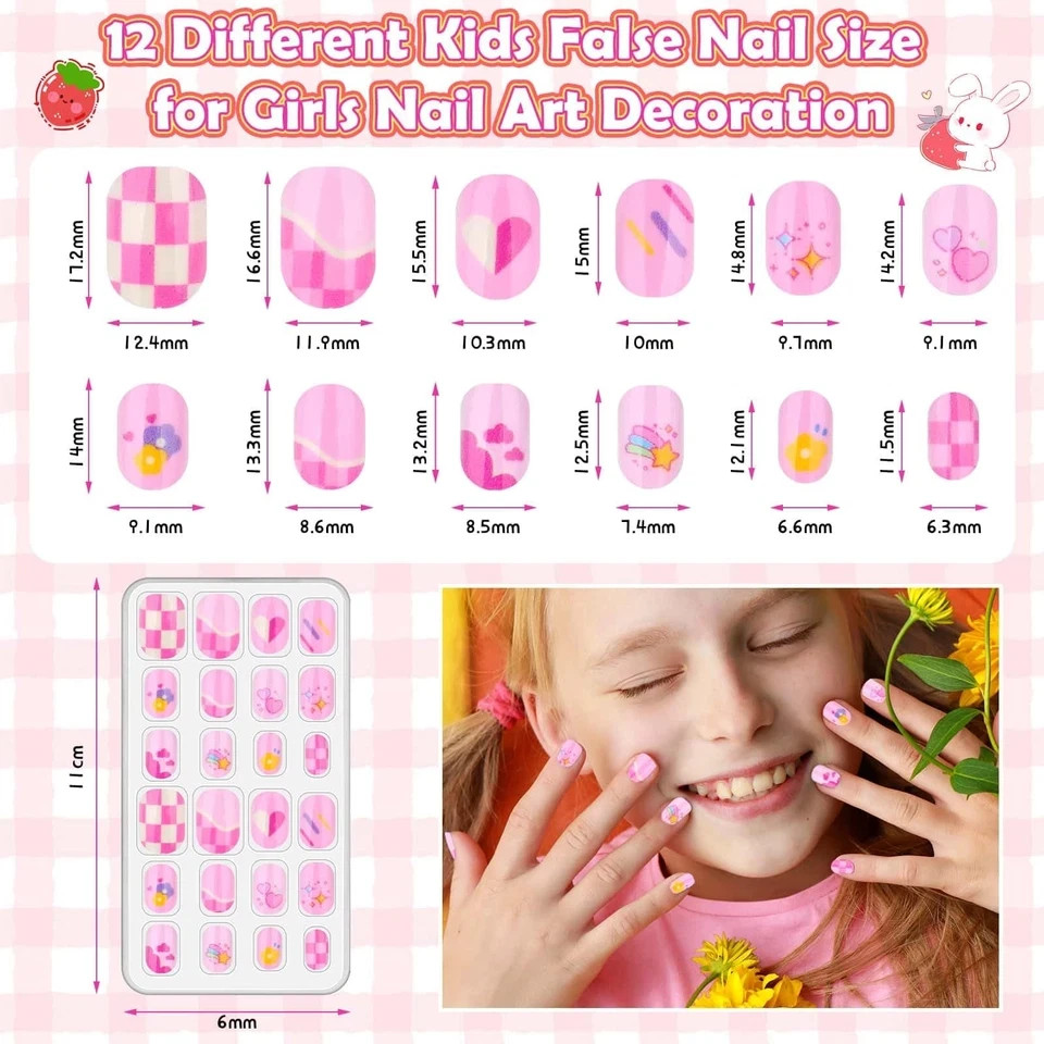 288 Pieces Kids Stick on Nails Girls, Acejoz Fake Nails Set Self Adhesive Press