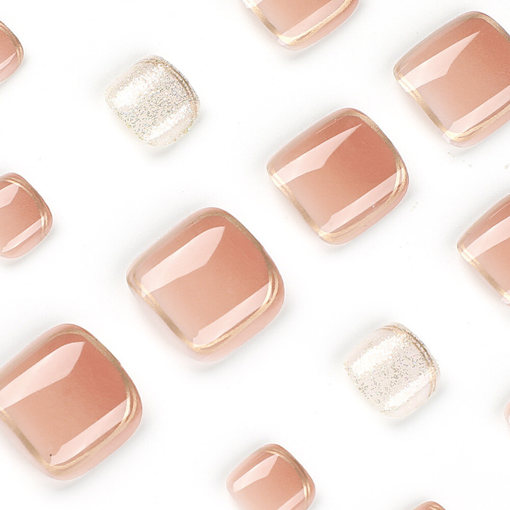 24x False Toenails French Manicure Fake Press On Full Cover Toe Nail With 1 Glue