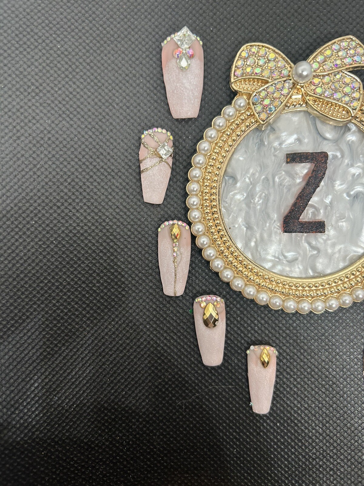 Z NAILZ! Gorgeous Handmade M Coffin Matte W/“Diamond” Bling Press On Nails