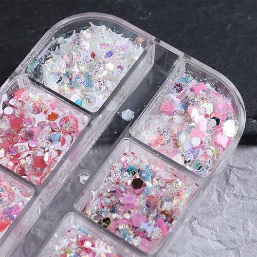 12 Grids Mixed Star Fragment Nail Art Glitters Sequins Holographic Heart stars
