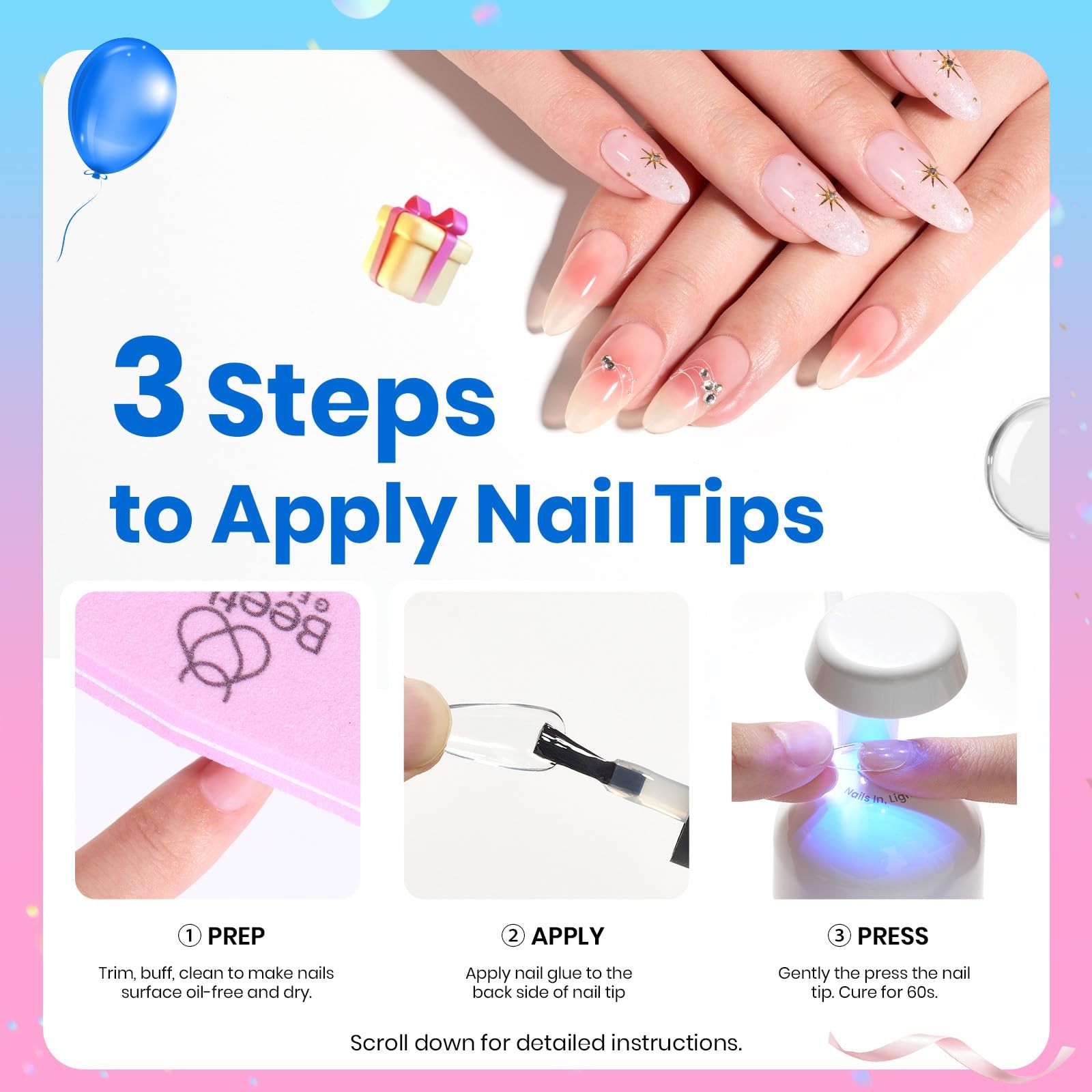 Beetles Gel Polish 9 In 1 Gel Nail Glue For Clear Acrylic Nail Tips 2 Pcs 15Ml