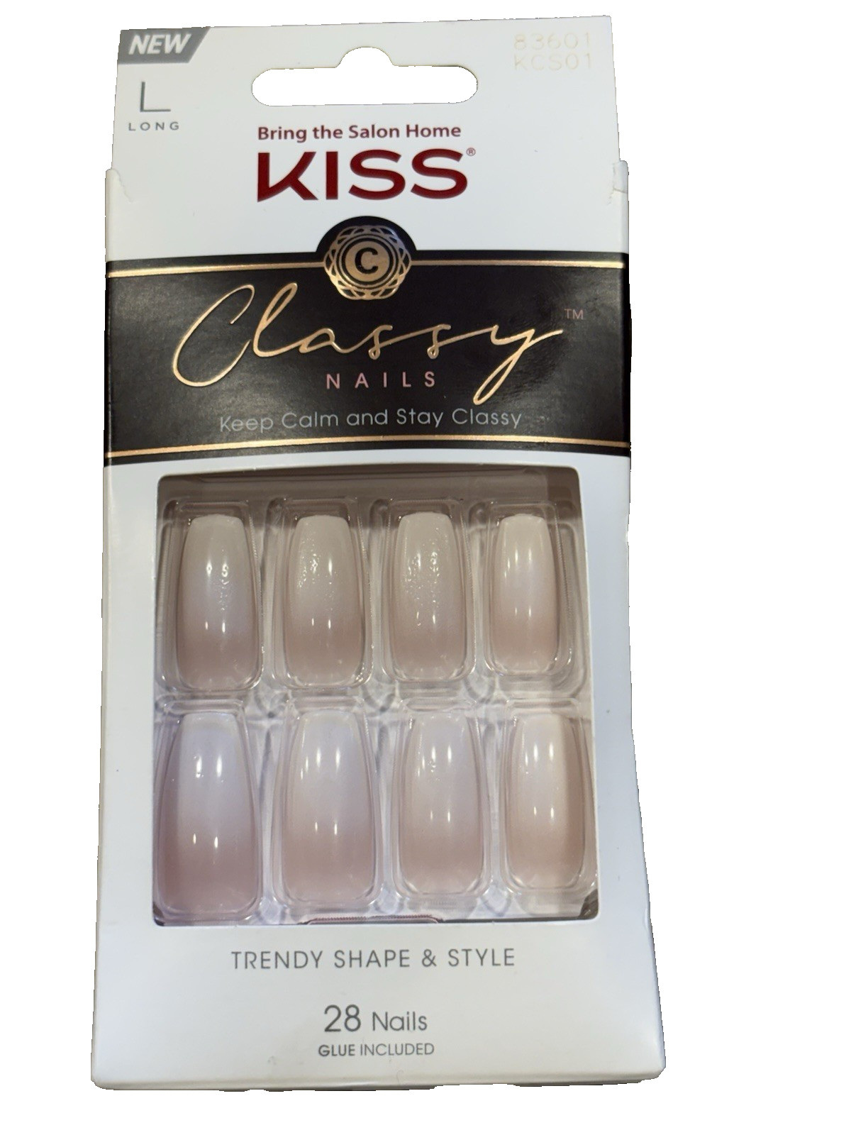 NEW KISS Salon Classy Nails LONG 28 Nails KCS01 Trendy Shape & Style PEARL 83601