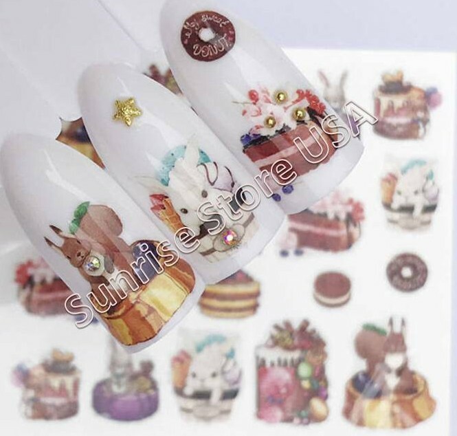 Nail Art Water Transfer Sticker Cake Cupcake Cherry Fruit Flower Decals Manicure