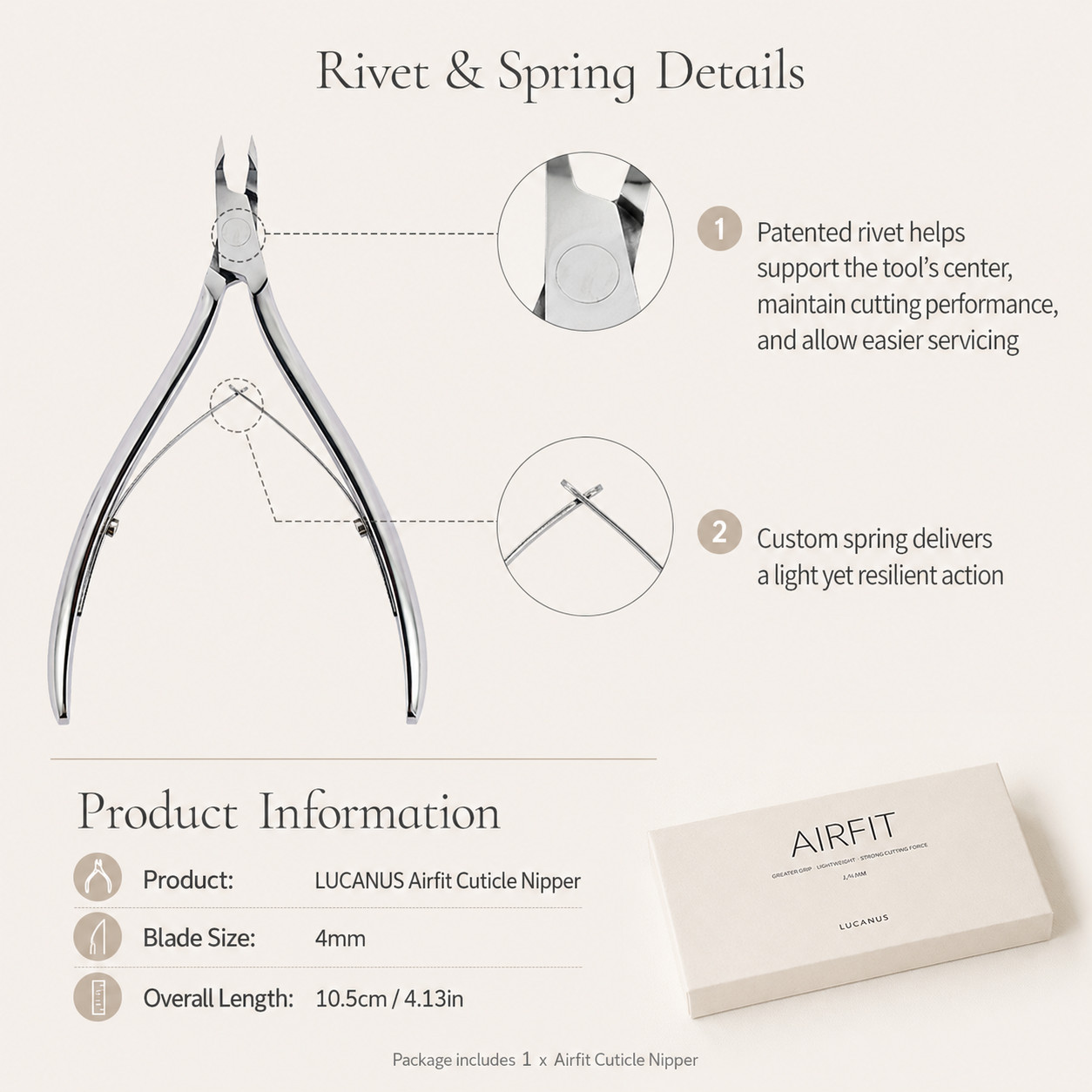 LUCANUS Airfit Cuticle Nipper 4mm Anti-Pinch Professional Manicure Nail Tool