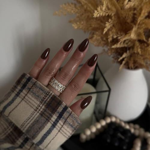 Coffee Brown Press on Nails Short Oval, Fall Winter Color Full Cover oval brown