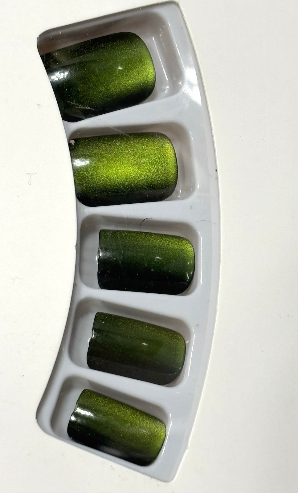SKYCLOUD Green Cat Eye Gel Press On Nails Full Cover Tips Reusable SemiCured DIY
