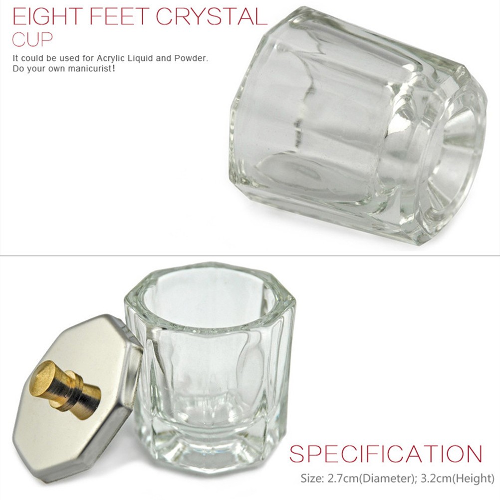 2Pcs Reusable Crystal Nail Art Cups Durable for Acrylic and Powder Mixing
