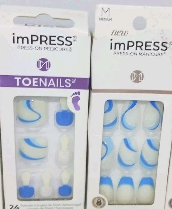 2 Kiss Impress Nail SET 2pk No Glue Mani 30 med nails mesmerize skydiver 24 toe