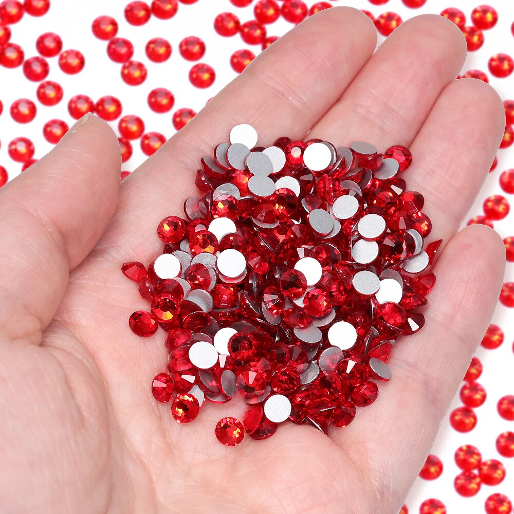 Siam Glass Flatback Rhinestone Glitter Red Glue On Crystal Diamond for Nail Art