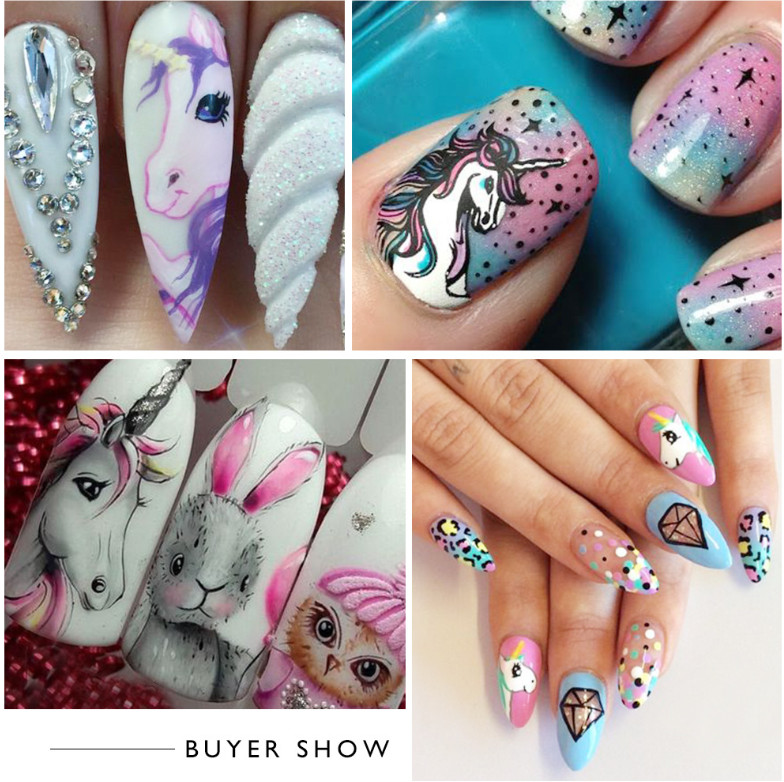 9Pcs Nail Art Water Transfer Sticker Unicorn Mermaid Children Tattoo Decals NS48