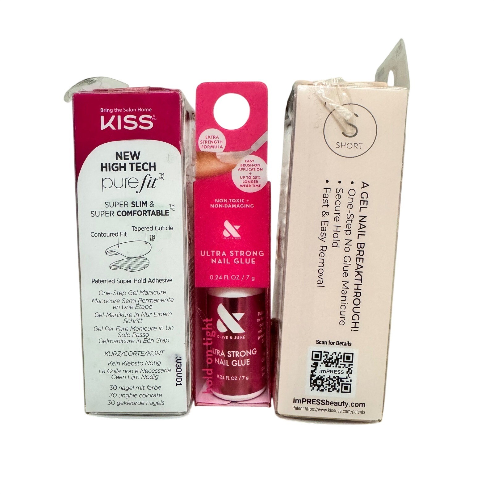 KISS imPRESS Press-On Nails Orchid Festival Point Pink & Olive June Nail Glue
