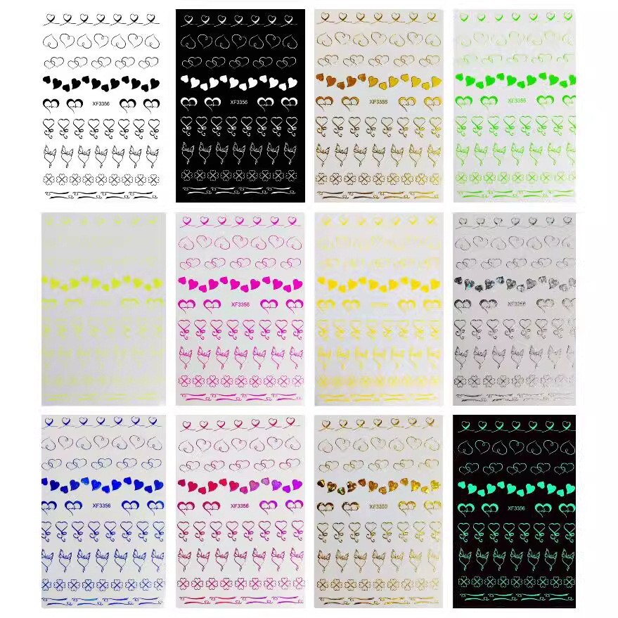 12 Sheets Nail Art 3D Decal Stickers heart with cardiogram bow clover XF335 NH21
