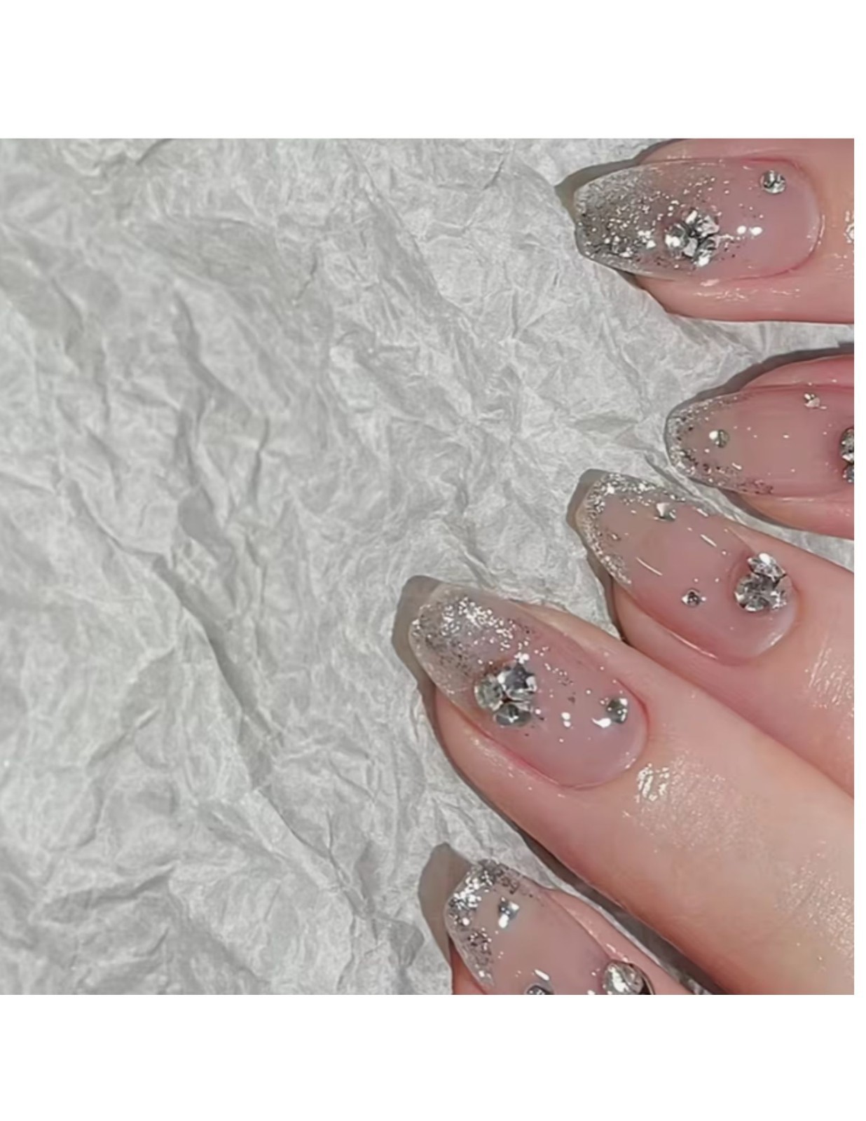 24pcs Glossy Short Coffin Press-On Nails – Pink French Style with Rhinestones