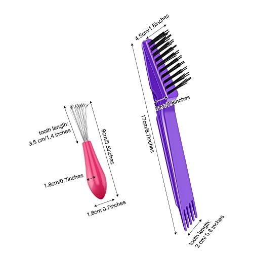 2 Pcs Hair Brush Cleaning Tool Set,2-in-1 Double Headed Hair Pink and Purple