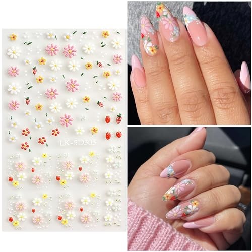 Flower Nail Art Stickers Daisy Nail Decals for Women | 5D Embossed Colorful-01