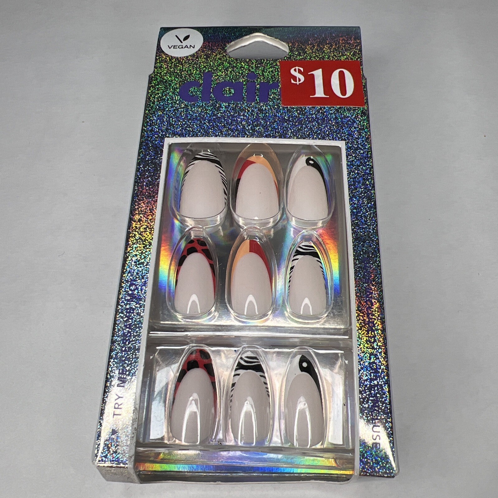 24pc Claire’s Fake False Press On Glue On Vegan Animal Ying Yang Print