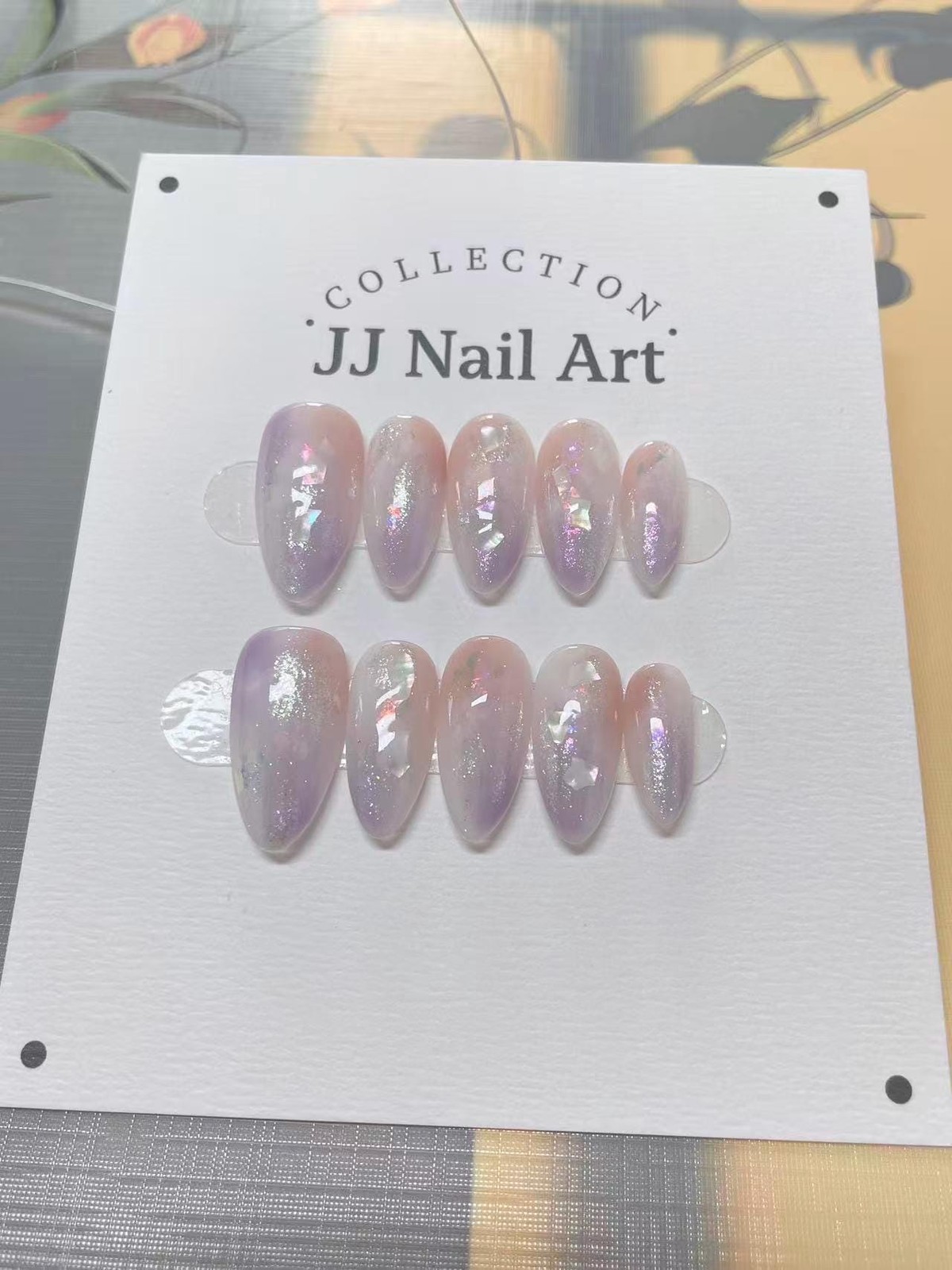 Custom Handmade Pink Purple Gradient Mermaid Flake Glitter Almond Press on Nails