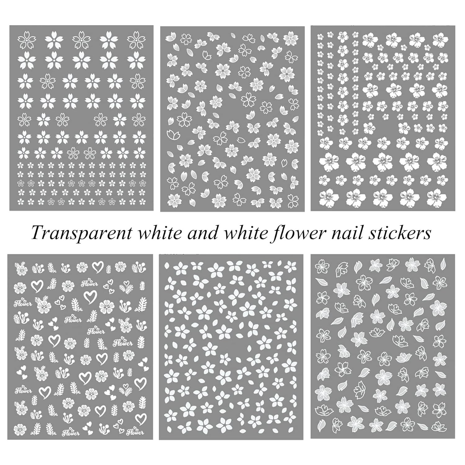 Transparent White Flower Nail Art Decal Stickers for Women Girls Fingernails Des