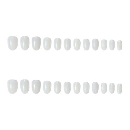 Press on Nails Short Almond Fake Nails Aurora False Nails with White Chrome