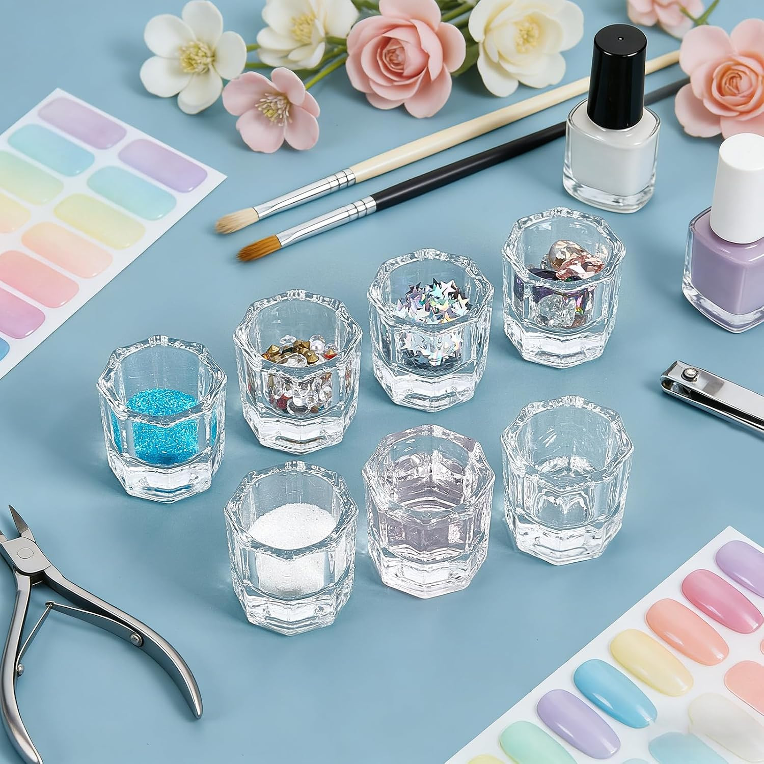 20PCS Nail Art Dappen Dish Cups for Acrylic Liquid and Powder Clear Glass Nail