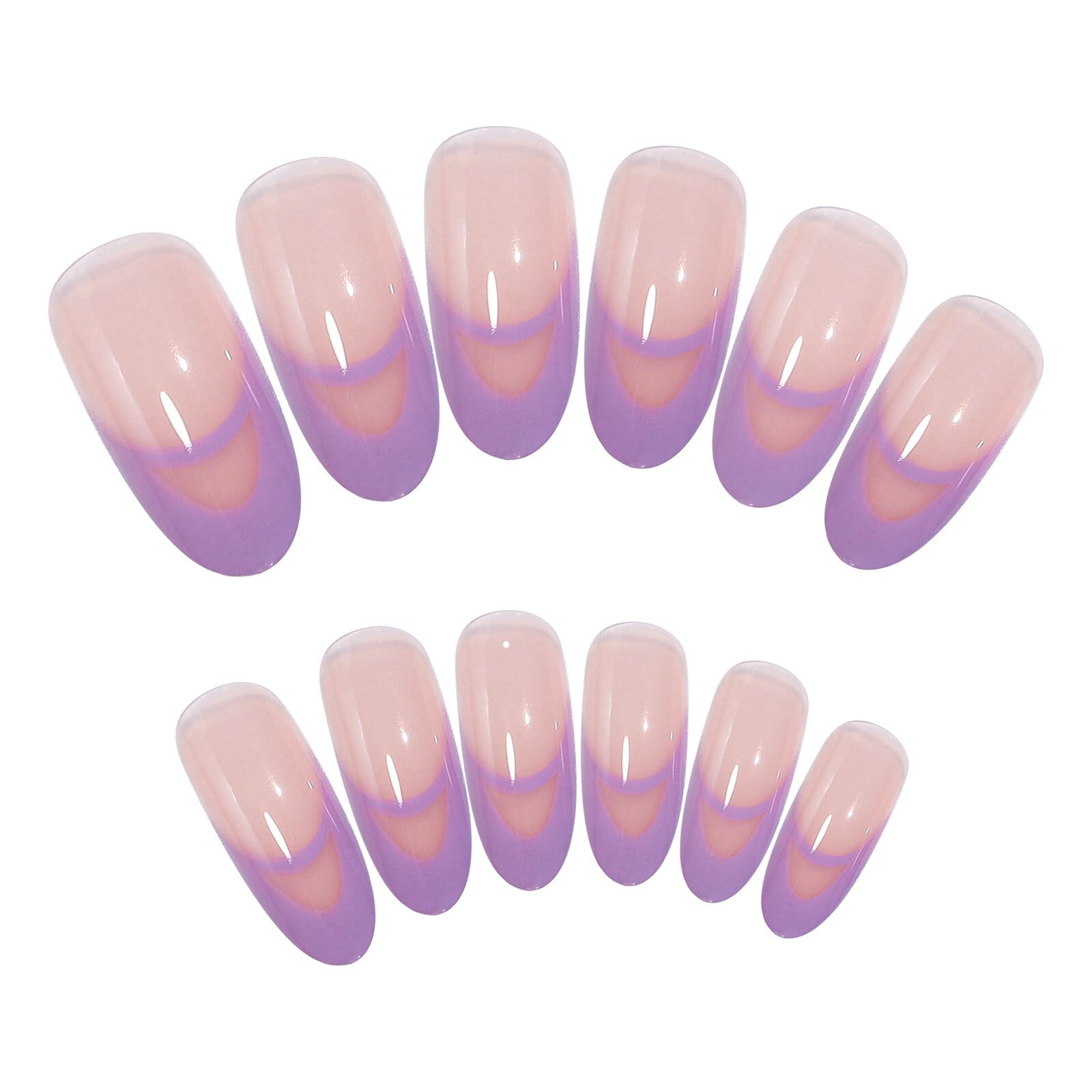 24pcs Light Purple French Almond False Nail Round Press on Nails for Nail Art