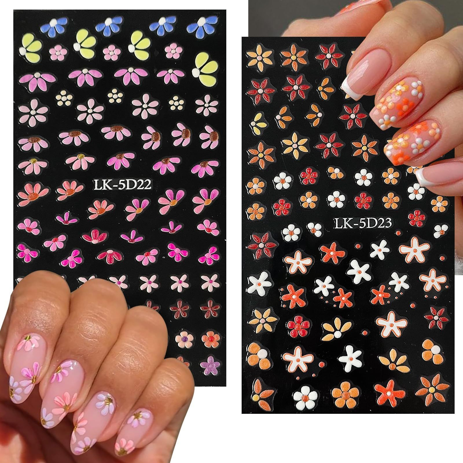 Nail Art Stickers Decals 5D Embossed Flower Colorful-06