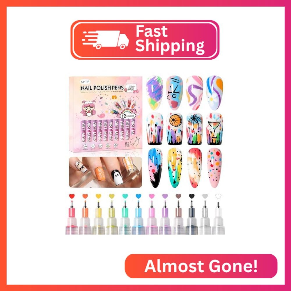 GELLAKTIK 0.5mm Nail Art Pens 12 Colors, Quick Dry MarkerPens for DIY Nail
